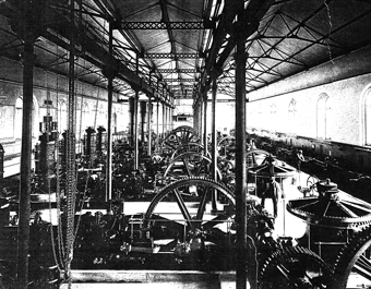 Inside the pump- and turbine house. 1880