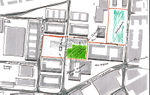 Drawing showing streets,walkways and extent of different surfaces