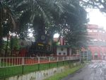 old train engine in front of CRB building