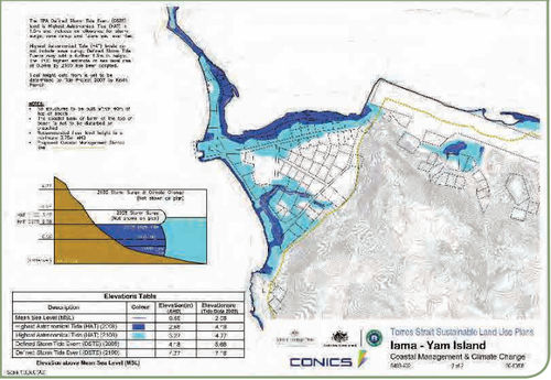 image source: [6] shows the Highest Astronomical Tide in 2008 shaded in dark blue, and the Highest Astronomical Tide in 2100 shaded in light blue. Nearly half of the existing urban footprint will be under constant threat from storm surge by 2100.