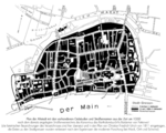 Frankfurt am Main: 1350.Plan of the Altstadt (Old Town) with the buildings and street names present in the time around 1350.