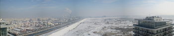 (2) panoramic view from the north-west corner (Asmita Gardens Towers) toward the lake - winter