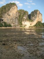 Coastal geography at Ton Sai beach at low tide,rural southern Thailand adjacent to the case study area of Krabi