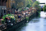 People on the Naviglio enjoying an Aperitivo