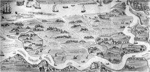 After the 15th century: Farm lands, small channels, river beds, sandbanks, islands