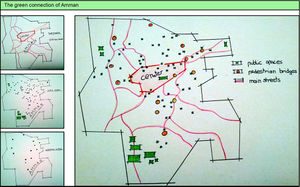 green connection in Amman, current situation, analytical drawing done by Michael Biederer